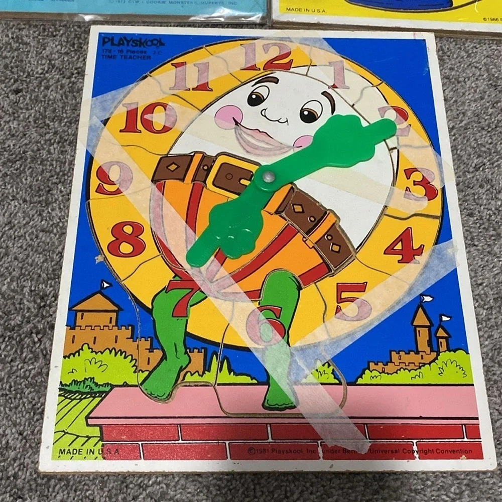 Vintage Playskool Wood Puzzles Cookie Monster 73 Ice Cream 86 Humpty Dumpty 81